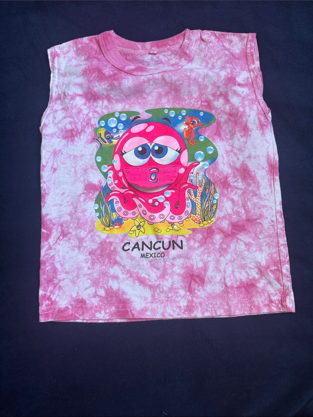 Kids Pink Tie-Dye Cancun Octopus Graphic Tank Top